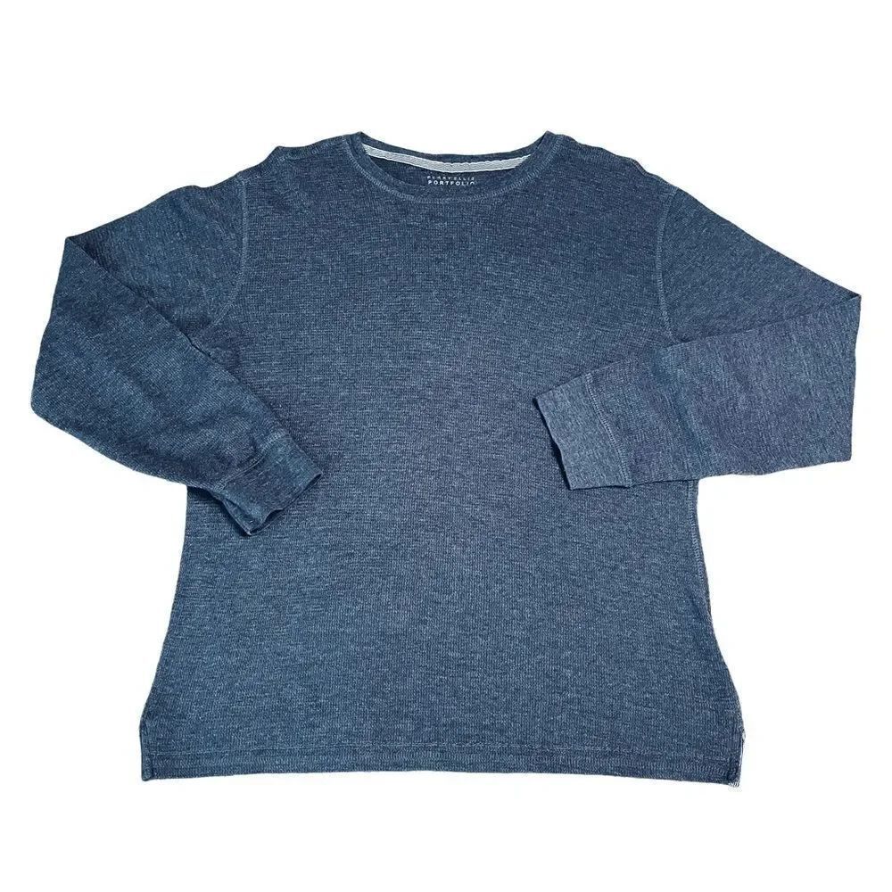 Grey Marl long sleeve waffle fabric T-shirt - Perry Ellis